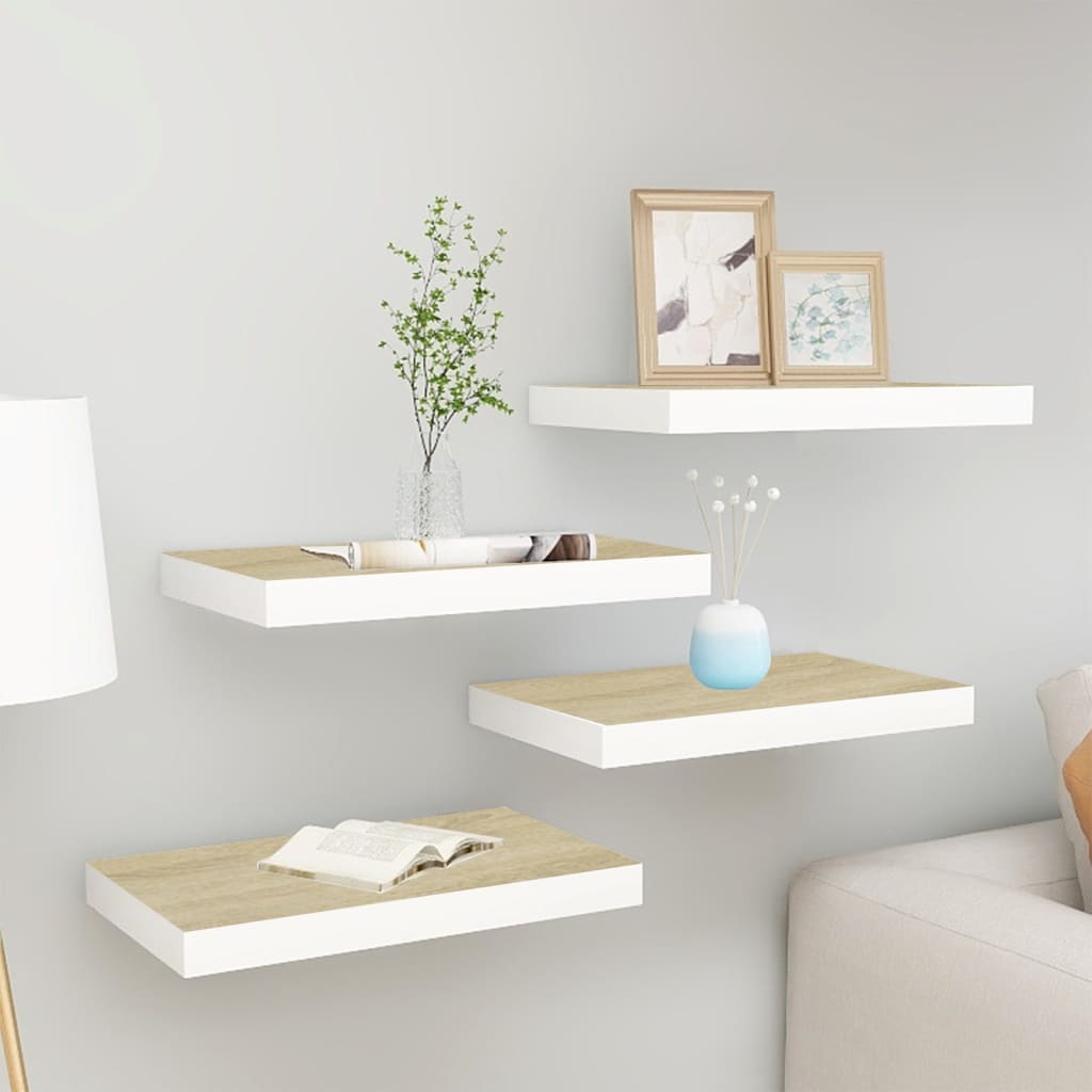 Scaffali A Parete 2 Pz 90X23,5X3,8 Cm In Mdf Rovere E Bianco