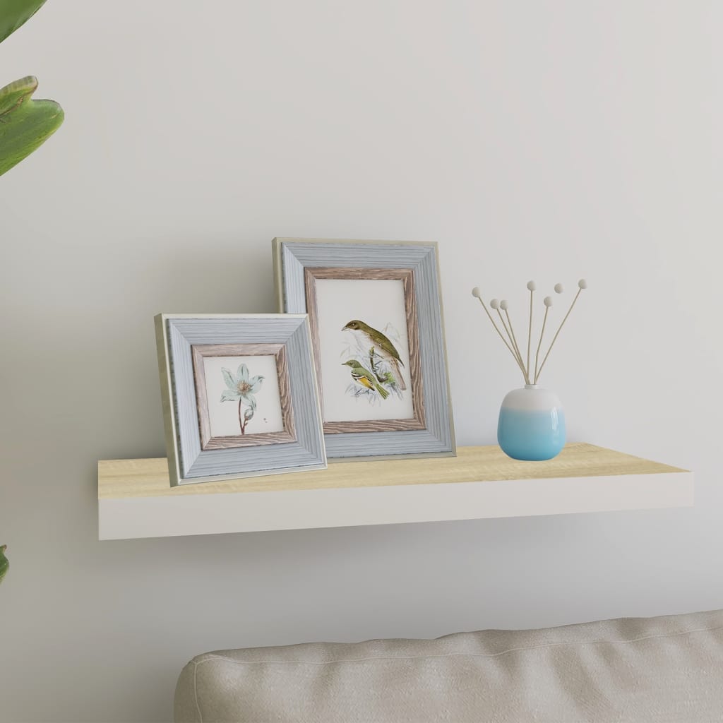Scaffali A Parete 2 Pz 90X23,5X3,8 Cm In Mdf Rovere E Bianco