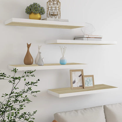 Scaffali A Parete 2 Pz 90X23,5X3,8 Cm In Mdf Rovere E Bianco