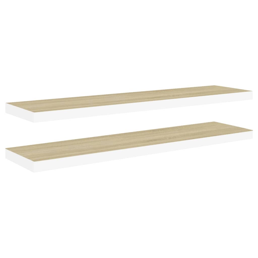 Scaffali A Parete 2 Pz 90X23,5X3,8 Cm In Mdf Rovere E Bianco