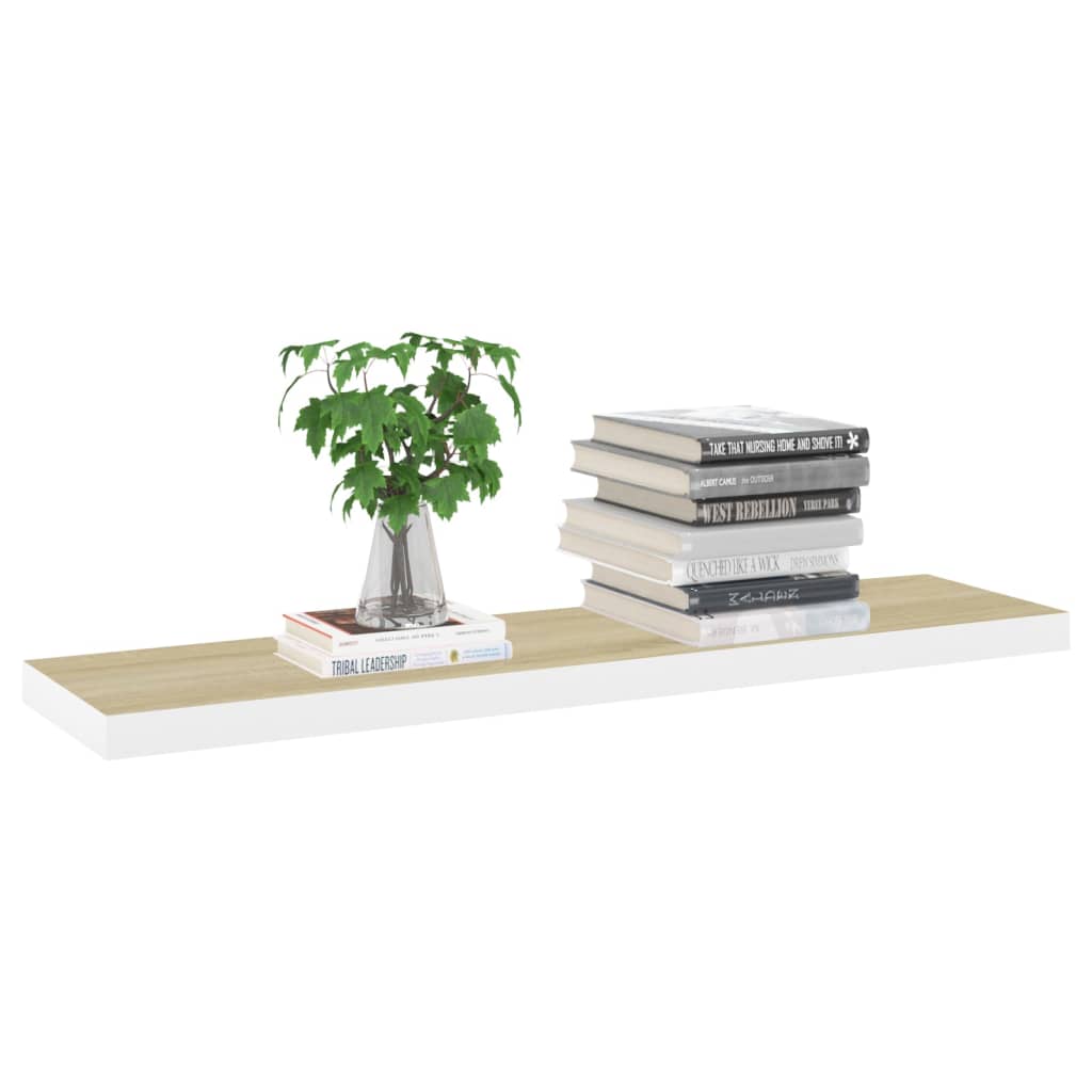 Scaffali A Parete 2 Pz 90X23,5X3,8 Cm In Mdf Rovere E Bianco
