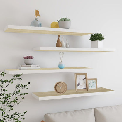 Scaffali A Parete 2 Pz 90X23,5X3,8 Cm In Mdf Rovere E Bianco