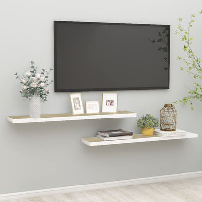 Scaffali A Parete 2 Pz 90X23,5X3,8 Cm In Mdf Rovere E Bianco