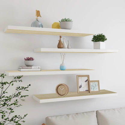 Scaffali A Parete 2 Pz 90X23,5X3,8 Cm In Mdf Rovere E Bianco
