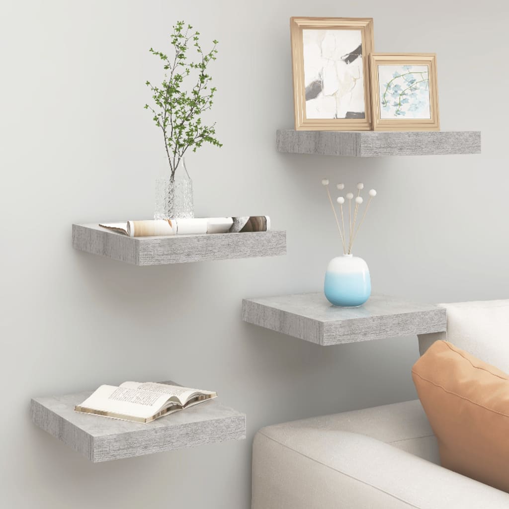 Scaffali A Parete 2 Pz 90X23,5X3,8 Cm In Mdf Grigio Cemento