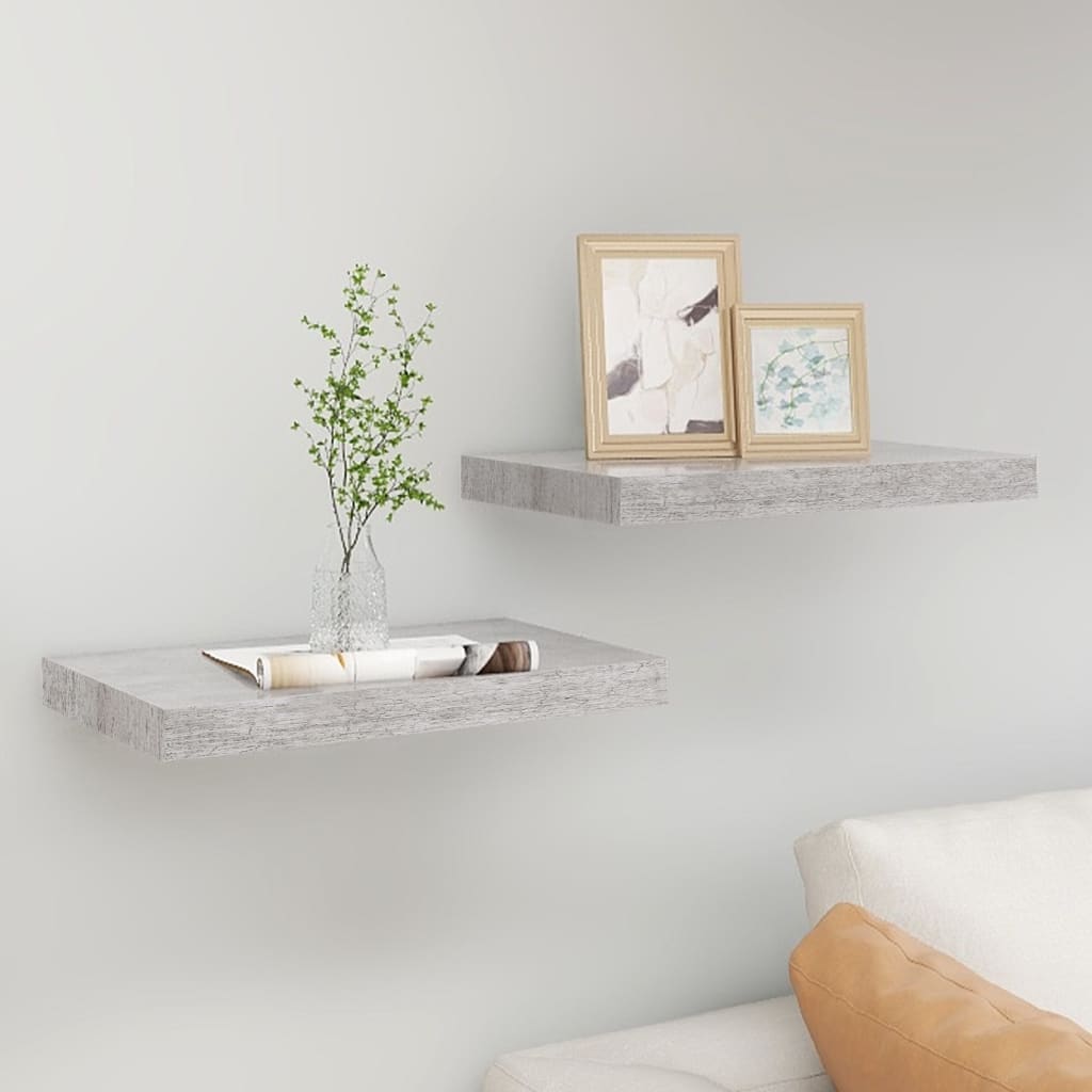 Scaffali A Parete 2 Pz 90X23,5X3,8 Cm In Mdf Grigio Cemento