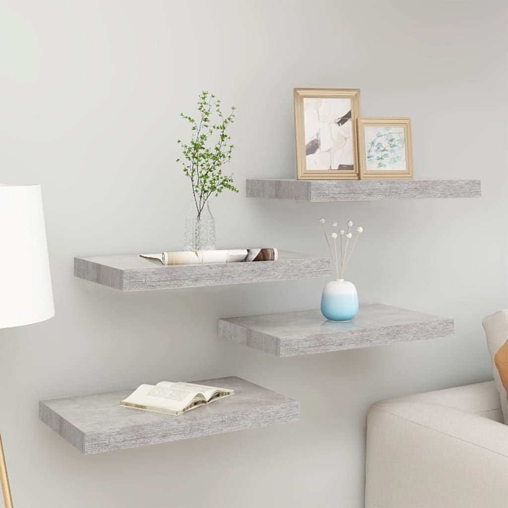 Scaffali A Parete 2 Pz 90X23,5X3,8 Cm In Mdf Grigio Cemento