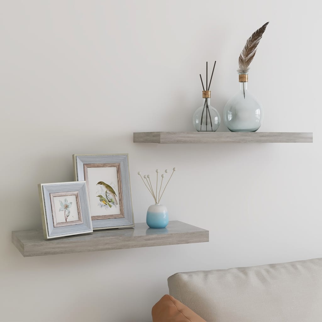 Scaffali A Parete 2 Pz 90X23,5X3,8 Cm In Mdf Grigio Cemento