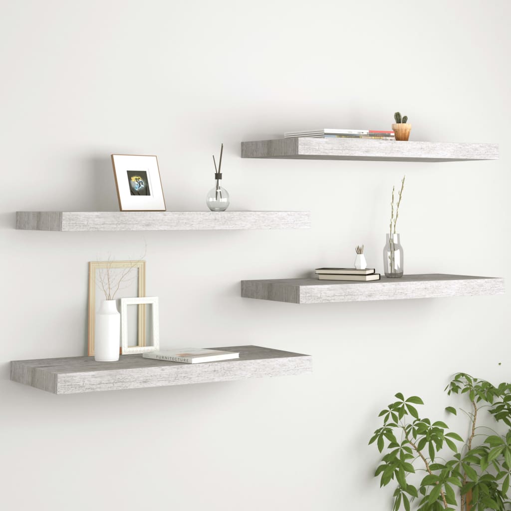 Scaffali A Parete 2 Pz 90X23,5X3,8 Cm In Mdf Grigio Cemento
