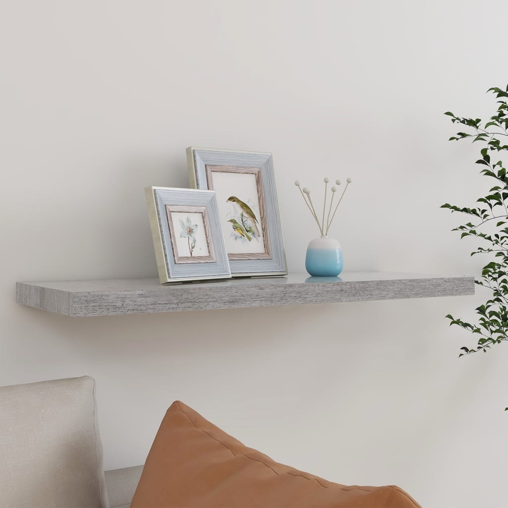 Scaffali A Parete 2 Pz 90X23,5X3,8 Cm In Mdf Grigio Cemento