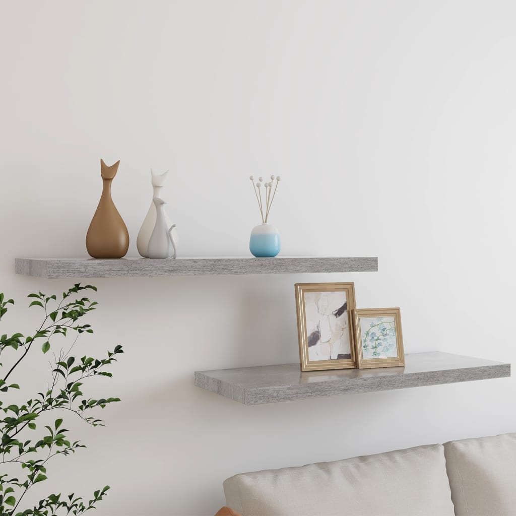 Scaffali A Parete 2 Pz 90X23,5X3,8 Cm In Mdf Grigio Cemento