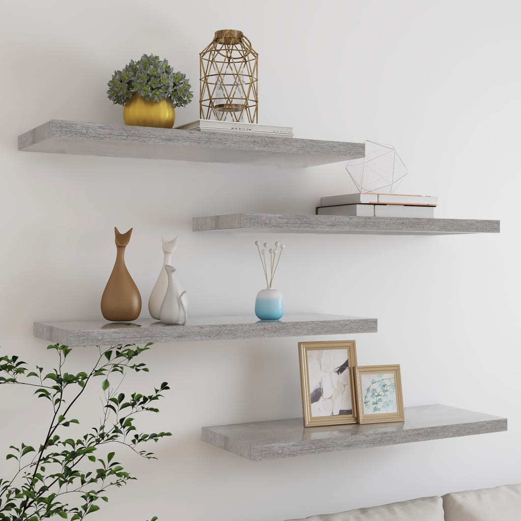 Scaffali A Parete 2 Pz 90X23,5X3,8 Cm In Mdf Grigio Cemento