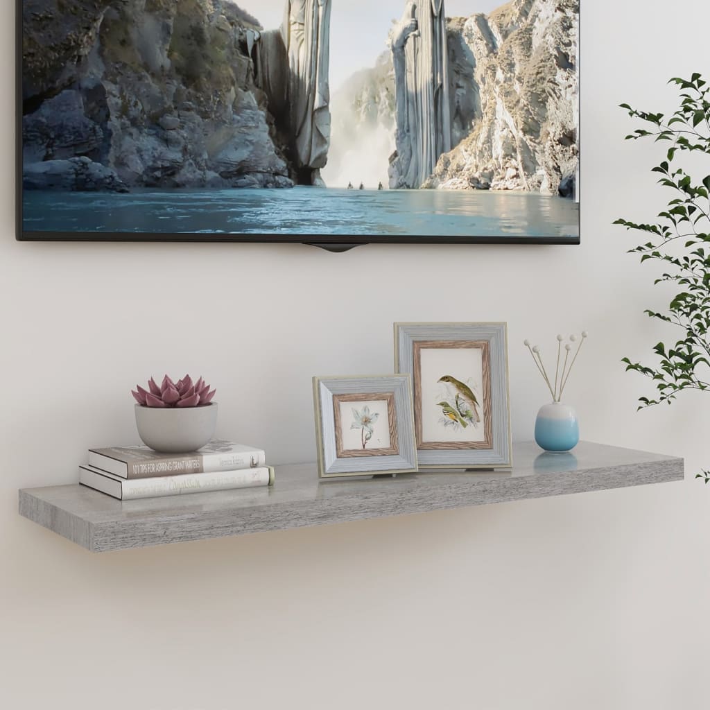 Scaffali A Parete 2 Pz 90X23,5X3,8 Cm In Mdf Grigio Cemento
