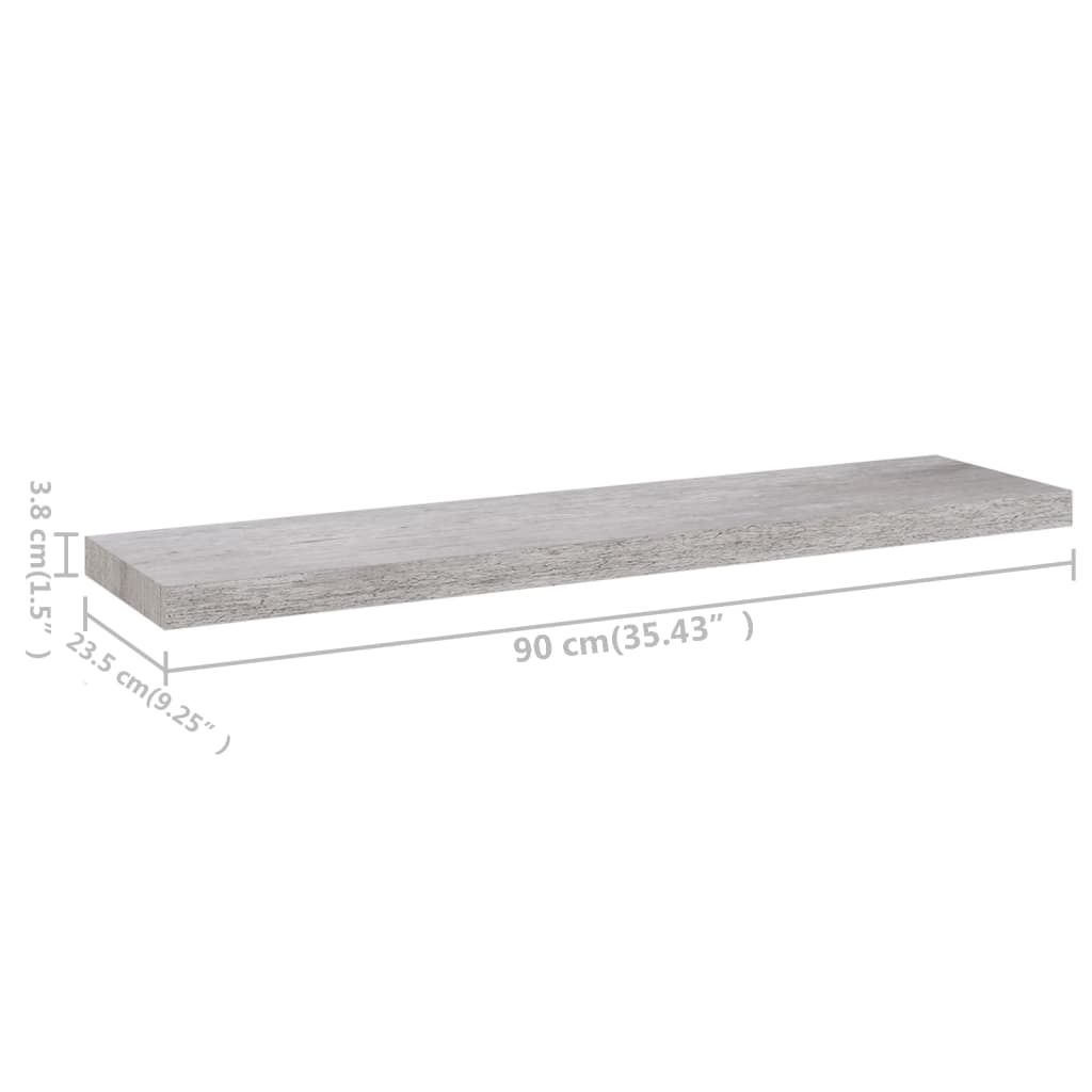 Scaffali A Parete 2 Pz 90X23,5X3,8 Cm In Mdf Grigio Cemento