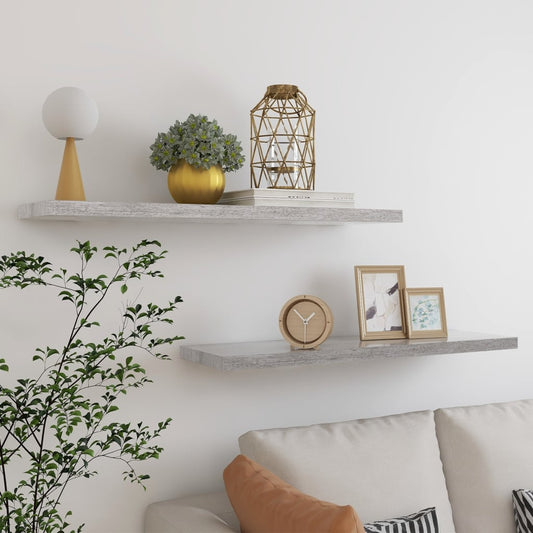 Scaffali A Parete 2 Pz 90X23,5X3,8 Cm In Mdf Grigio Cemento