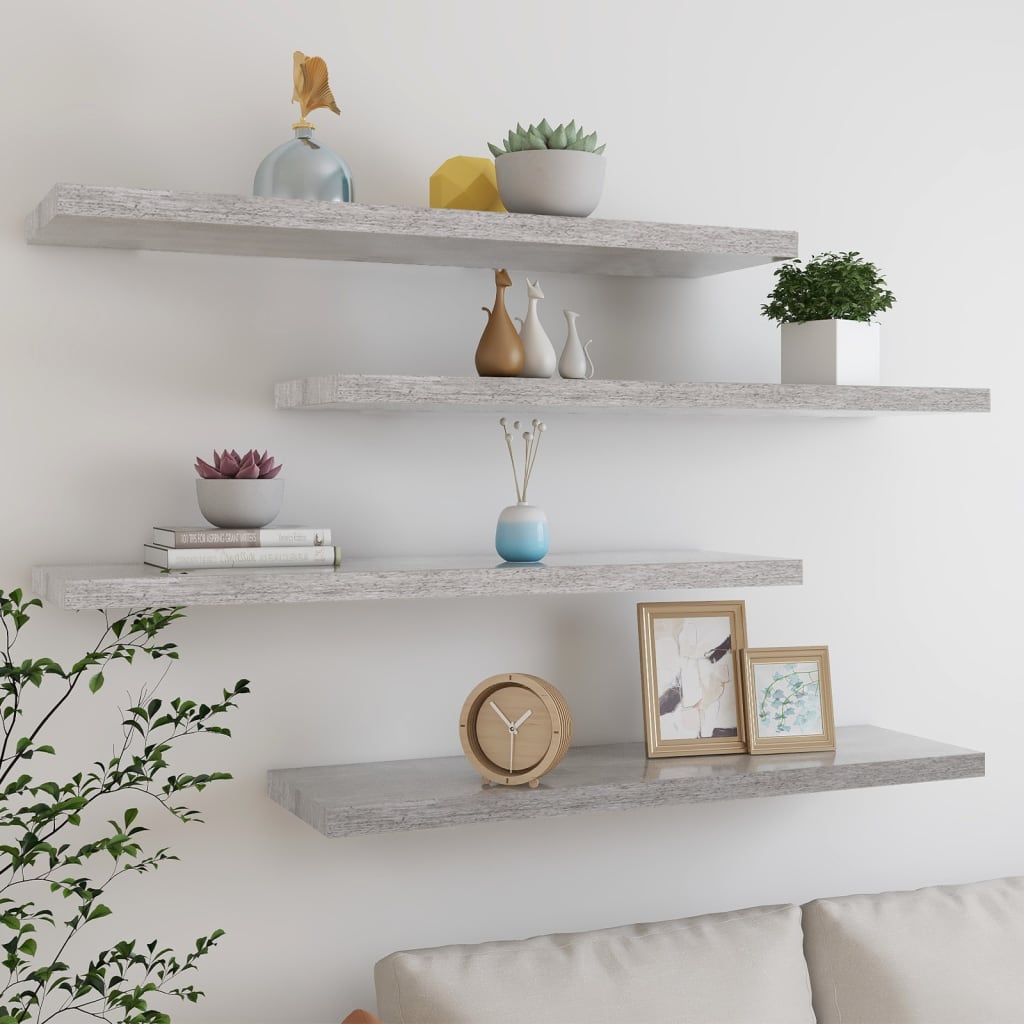 Scaffali A Parete 2 Pz 90X23,5X3,8 Cm In Mdf Grigio Cemento