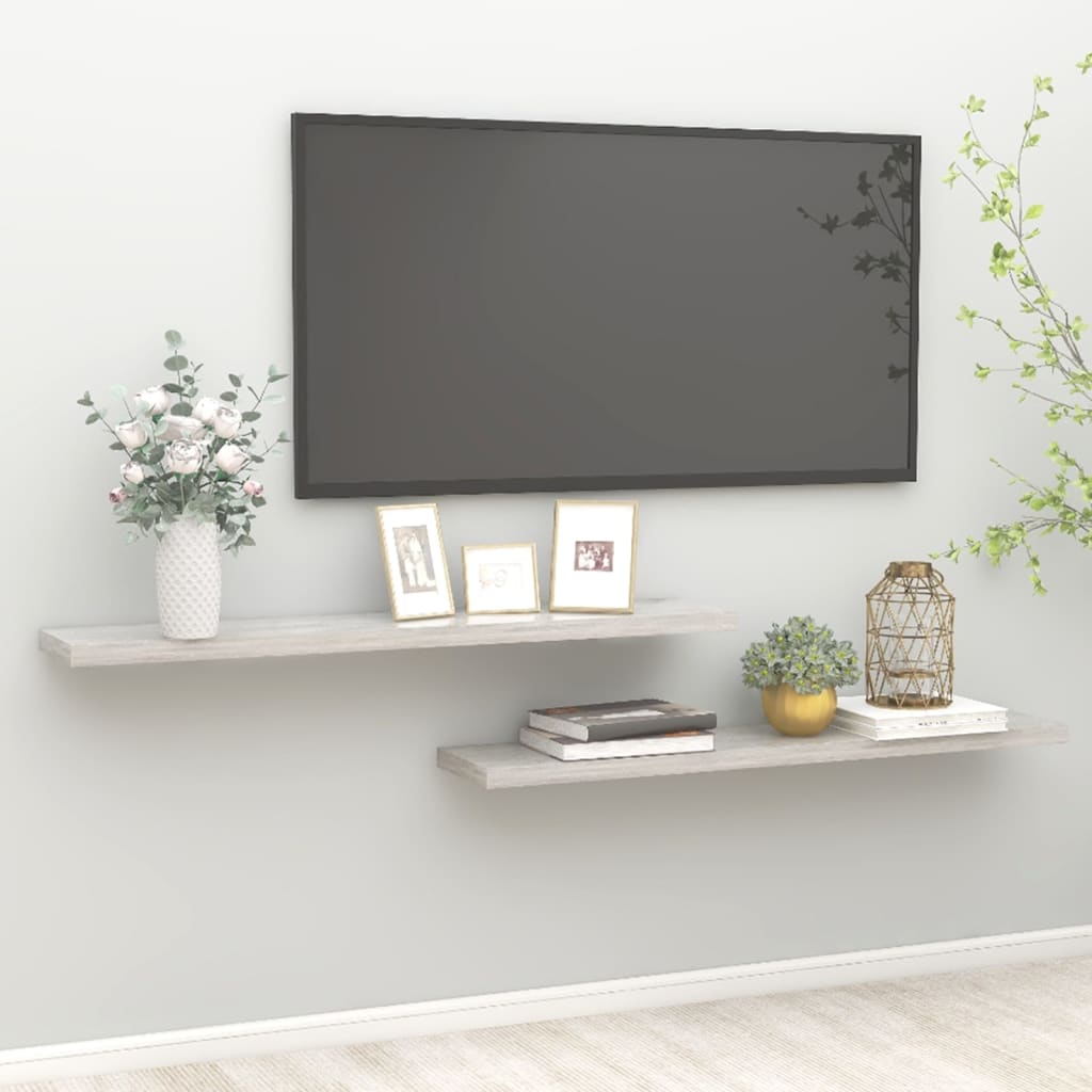 Scaffali A Parete 2 Pz 90X23,5X3,8 Cm In Mdf Grigio Cemento