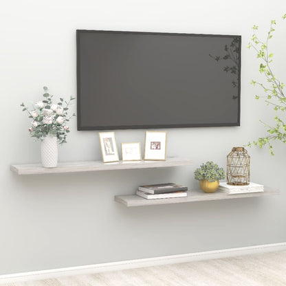 Scaffali A Parete 2 Pz 90X23,5X3,8 Cm In Mdf Grigio Cemento
