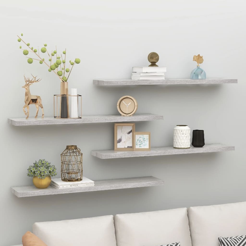 Scaffali A Parete 2 Pz 90X23,5X3,8 Cm In Mdf Grigio Cemento