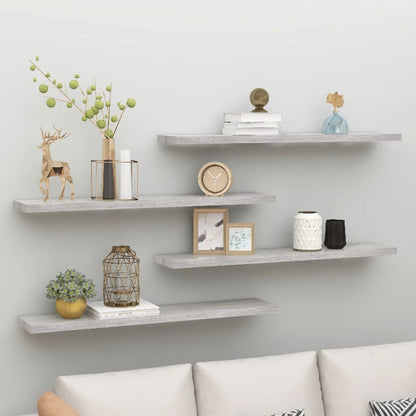 Scaffali A Parete 2 Pz 90X23,5X3,8 Cm In Mdf Grigio Cemento
