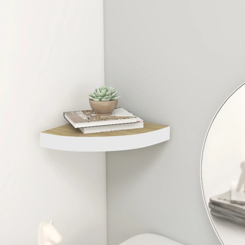 Mensole Angolari 4 Pz 25X25X3,8 Cm In Mdf Rovere E Bianco