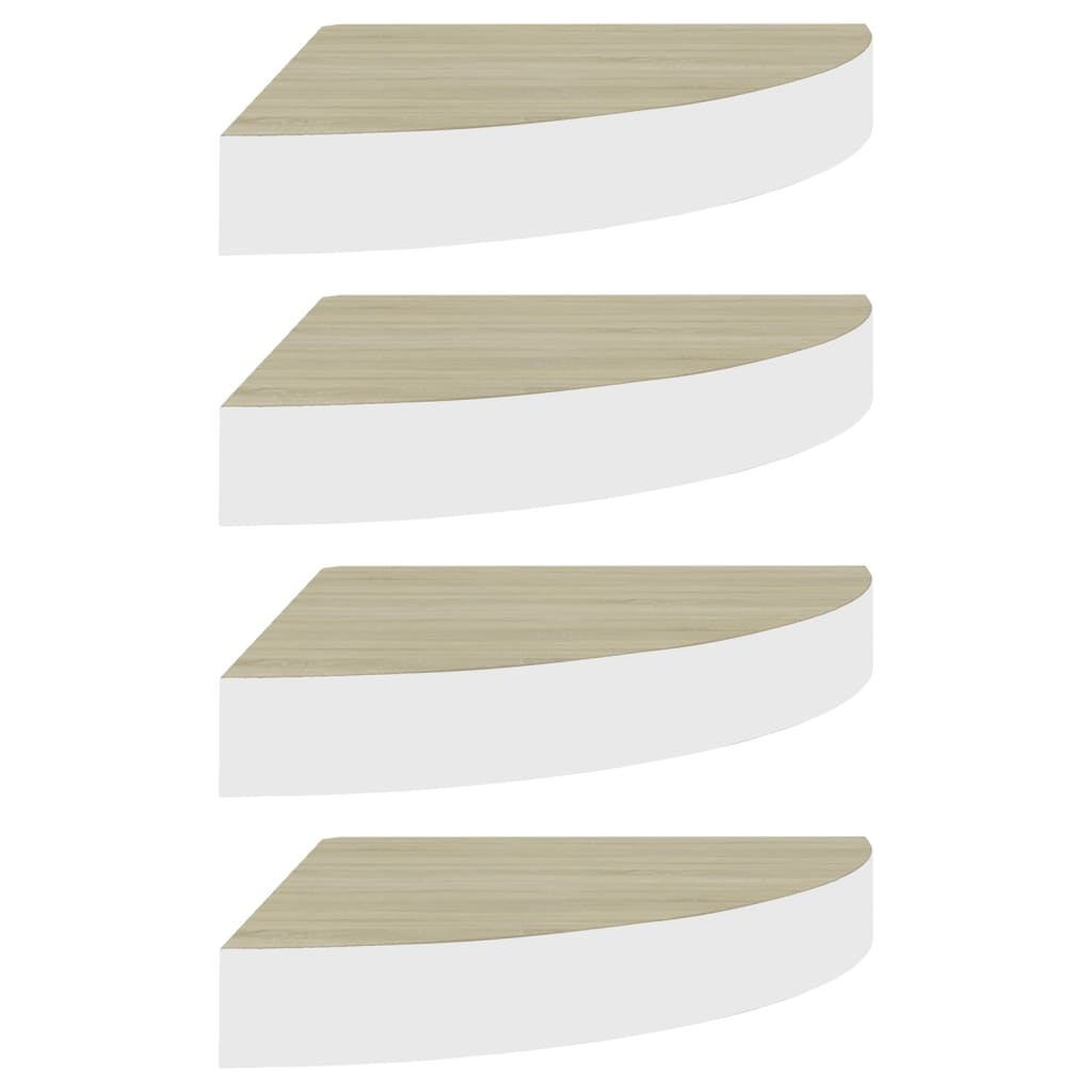 Mensole Angolari 4 Pz 25X25X3,8 Cm In Mdf Rovere E Bianco