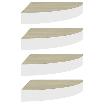 Mensole Angolari 4 Pz 25X25X3,8 Cm In Mdf Rovere E Bianco