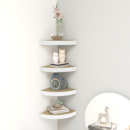 Mensole Angolari 4 Pz 25X25X3,8 Cm In Mdf Rovere E Bianco