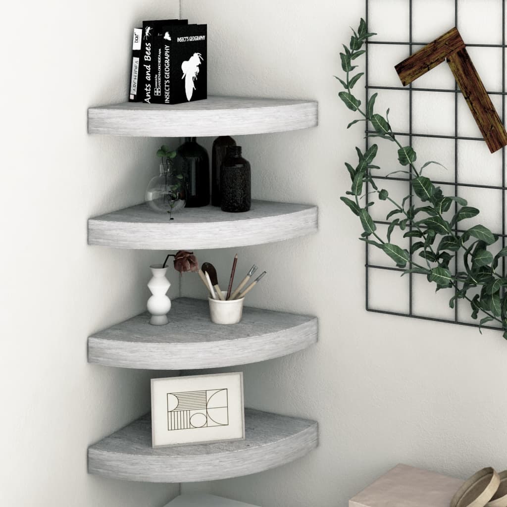 Mensole Angolari 4 Pz 35X35X3,8 Cm In Mdf Grigio Cemento