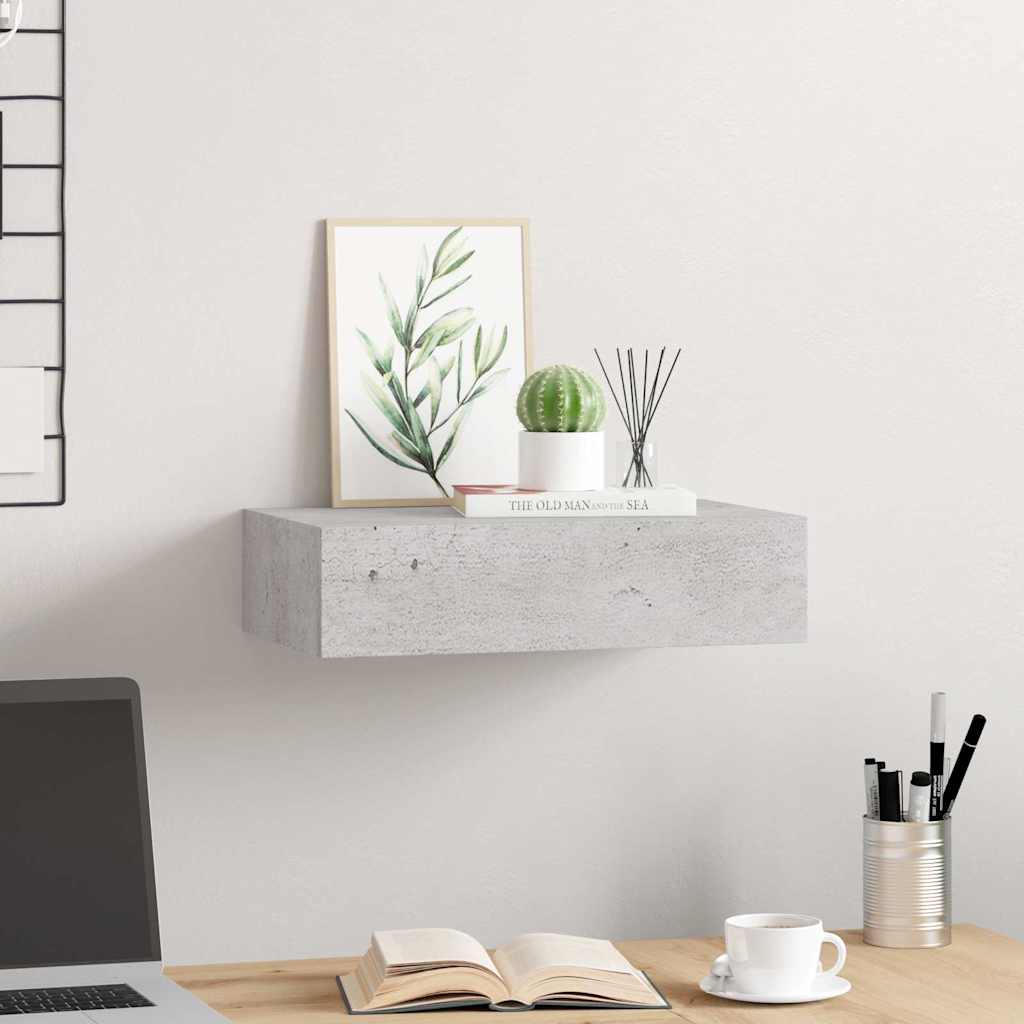 Scaffale Con Cassetti Da Parete 40X23,5X10Cm Mdf Grigio Cemento