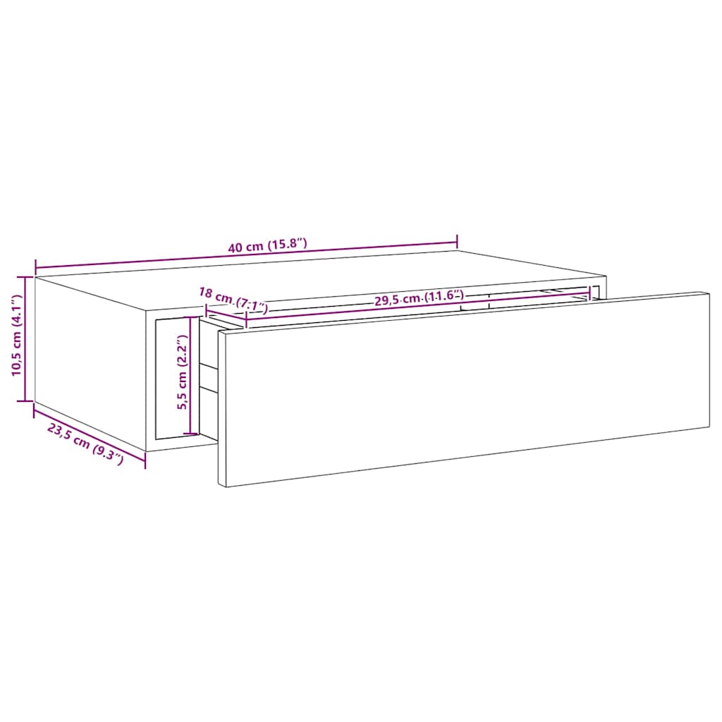 Scaffale Con Cassetti Da Parete 40X23,5X10Cm Mdf Grigio Cemento