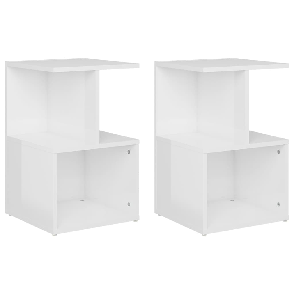 Comodini 2Pz Bianco Lucido 35X35X55 Cm In Legno Multistrato Grigio Cemento