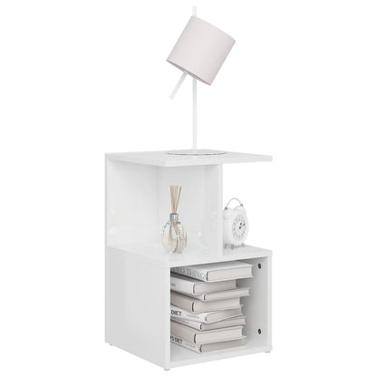 Comodini 2Pz Bianco Lucido 35X35X55 Cm In Legno Multistrato Grigio Cemento