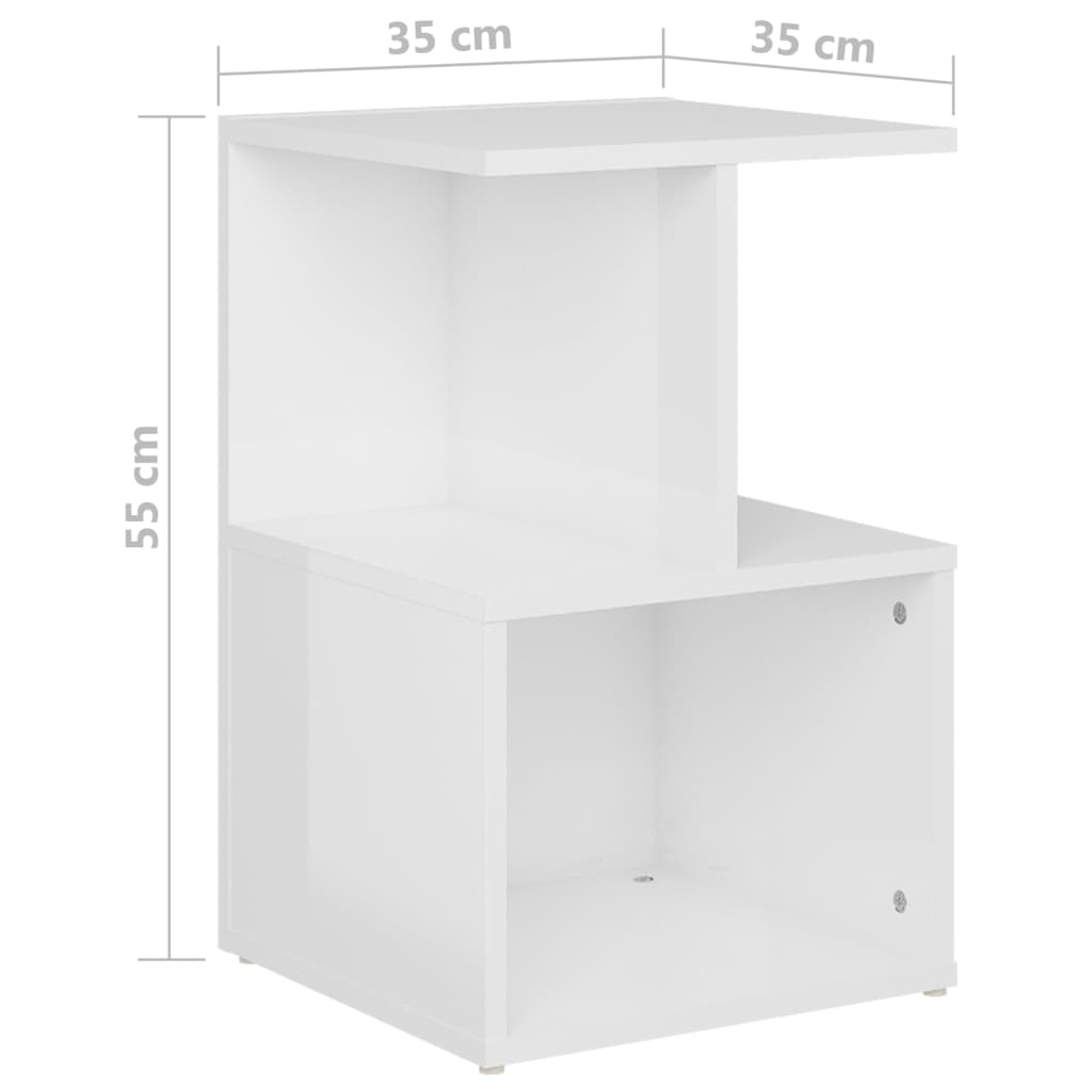 Comodini 2Pz Bianco Lucido 35X35X55 Cm In Legno Multistrato Grigio Cemento