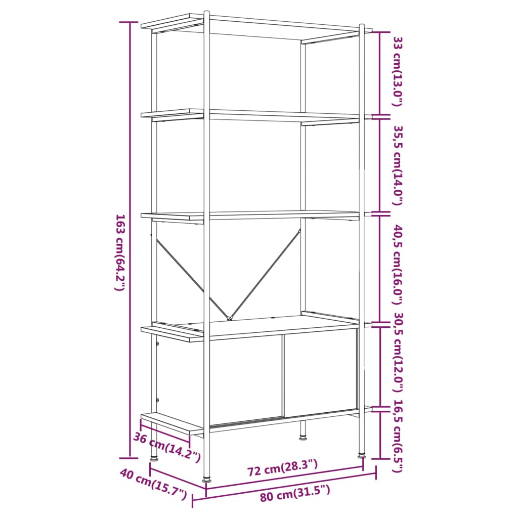 Scaffalatura 5 Livelli Con Mobile 80X40X Acciaio E Legno