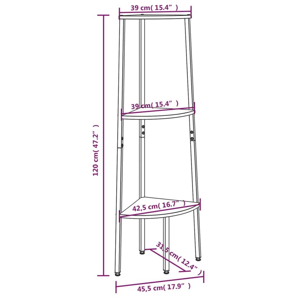 Scaffale Angolare A 3 Livelli 45,5X31,5X