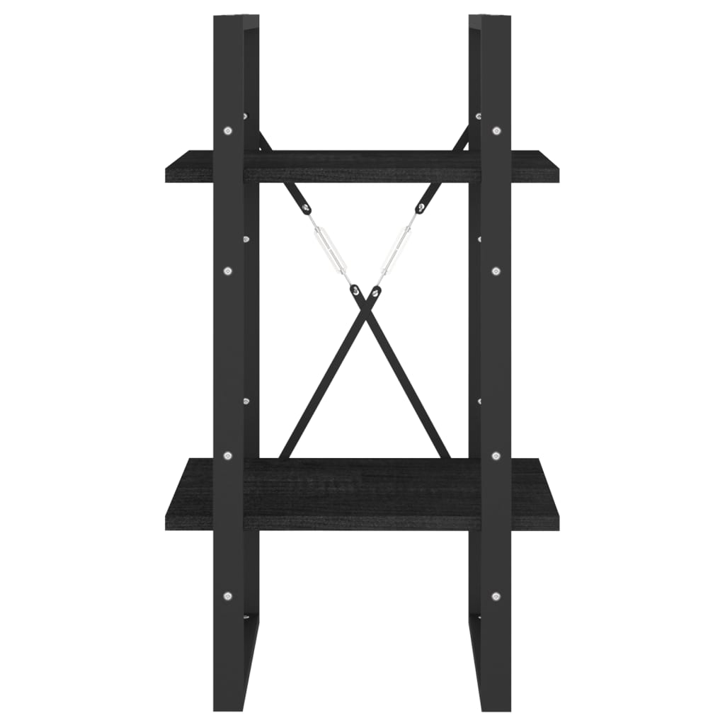 Libreria A 2 Ripiani Nera 40X30X In Massello Di Pino Nero