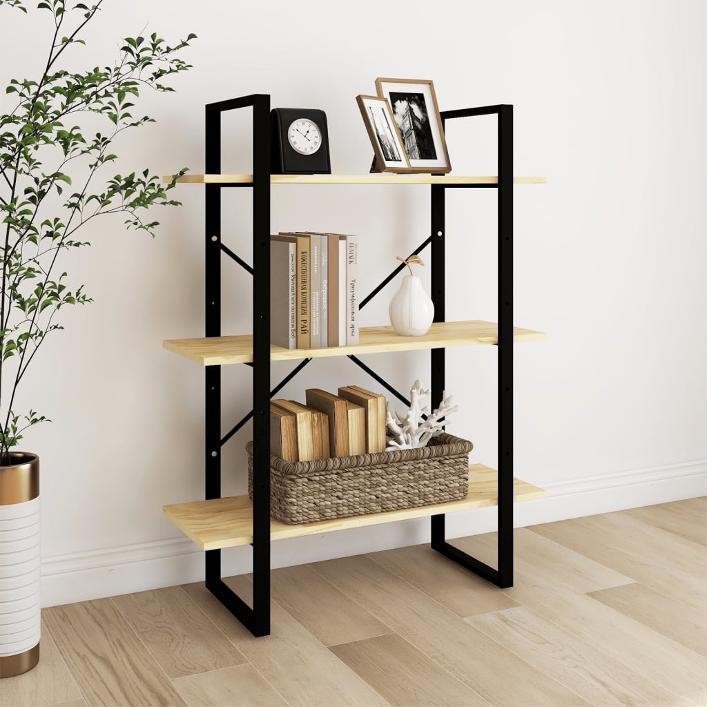 Libreria A 3 Ripiani 80X30X In Legno Massello Di Pino Naturale
