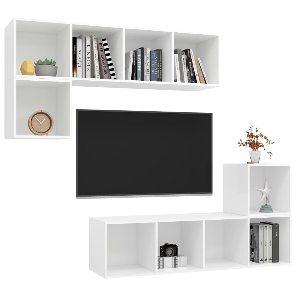 Set Mobili Porta Tv 4 Pz In Legno Multistrato