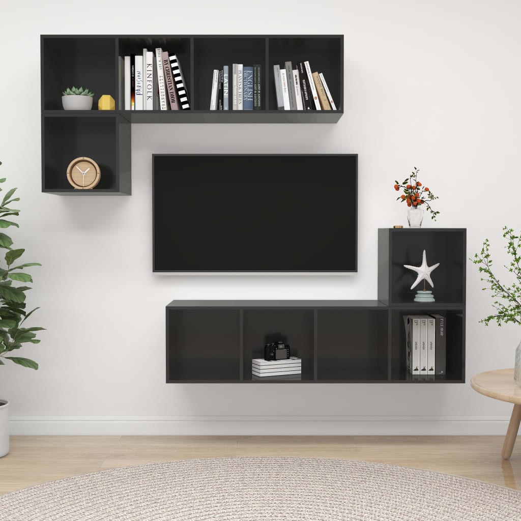 Set Mobili Porta Tv 4 Pz In Legno Multistrato