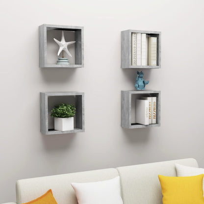Mensole Parete Cubo 4Pz Multistrato Grigio Cemento