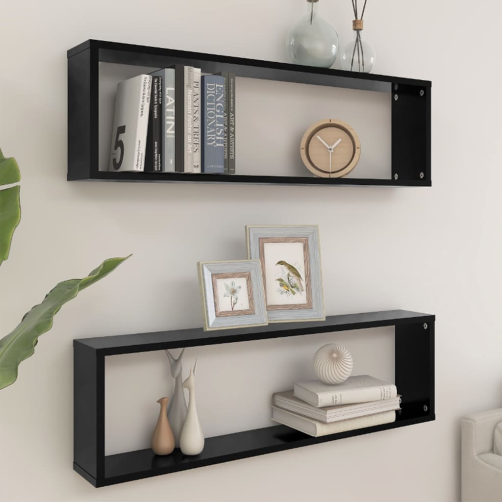 Mensole Parete A Cubo 4Pz Nere Legno Multistrato Nero