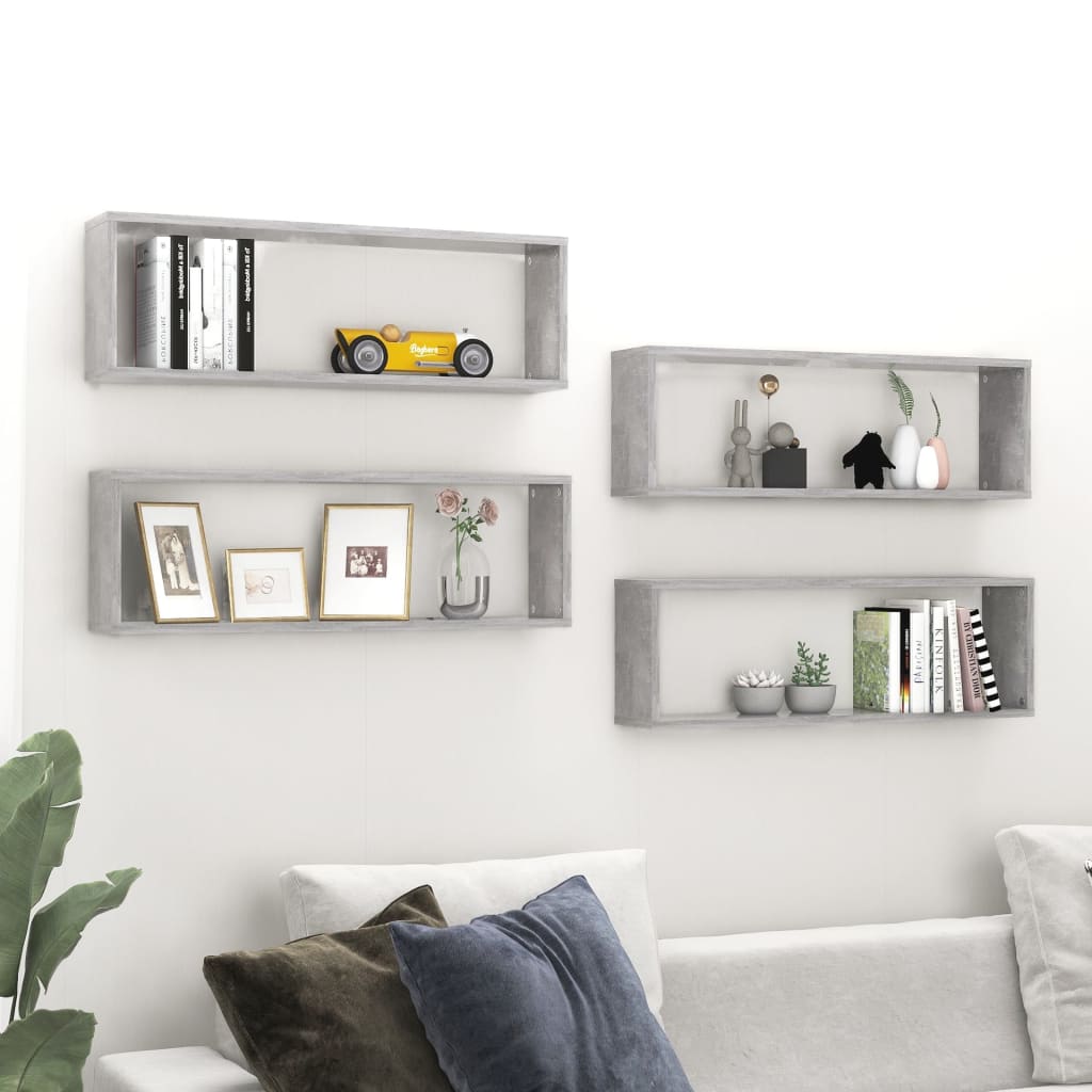 Mensole Parete Cubo 4Pz Multistrato Grigio Cemento