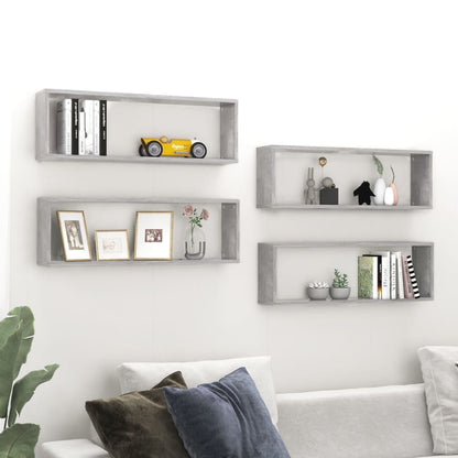 Mensole Parete Cubo 4Pz Multistrato Grigio Cemento