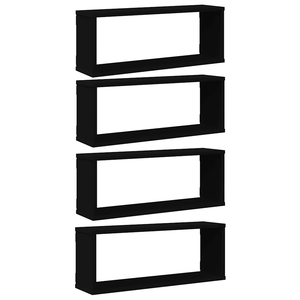 Mensole Parete A Cubo 4Pz Nere Legno Multistrato Nero