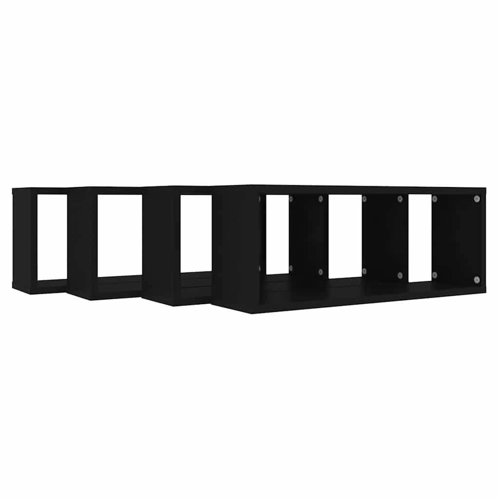 Mensole Parete A Cubo 4Pz Nere Legno Multistrato Nero