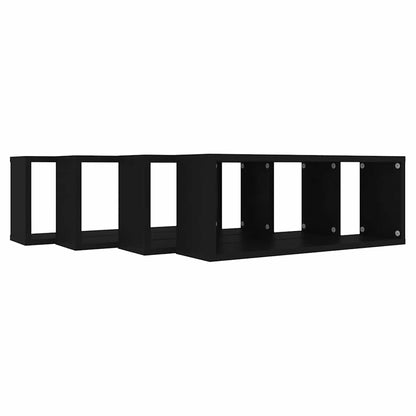 Mensole Parete A Cubo 4Pz Nere Legno Multistrato Nero