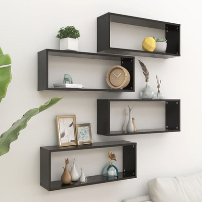 Mensole Parete A Cubo 4Pz Nere Legno Multistrato Nero