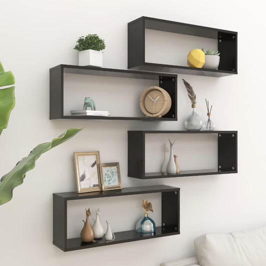 Mensole Parete A Cubo 4Pz Nere Legno Multistrato Nero