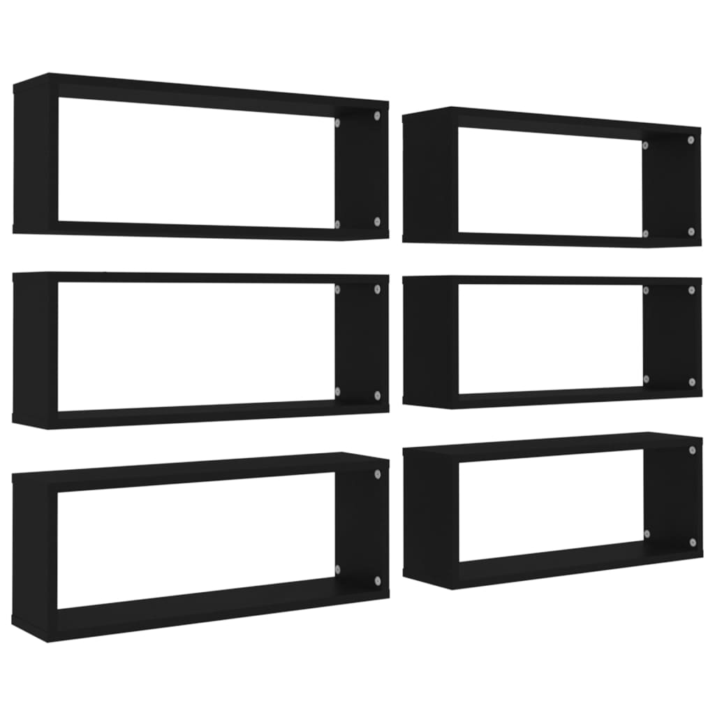 Mensole Parete A Cubo 6Pz Nere 60X15X23 Cm Legno Multistrato Nero